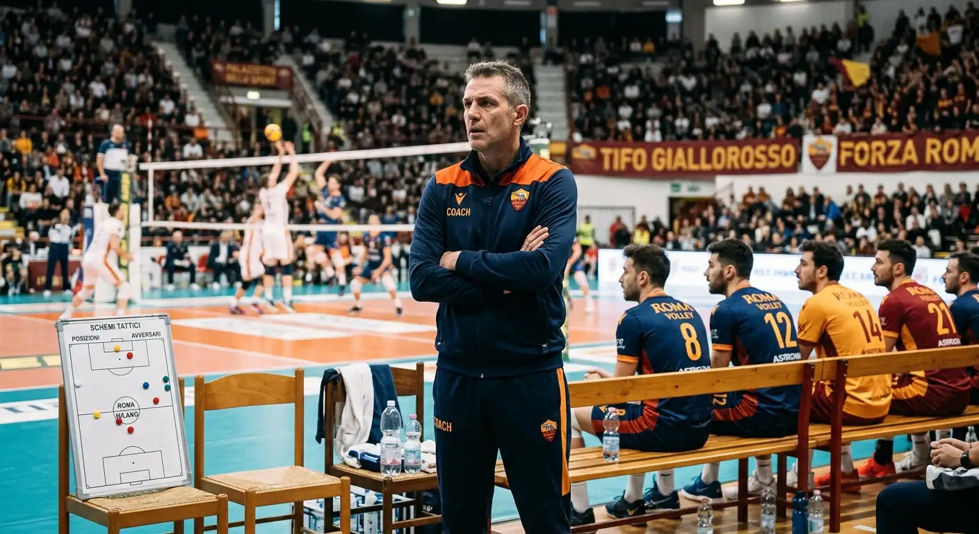Allenatore dalla panchina durante una partita di Serie A2 di pallavolo