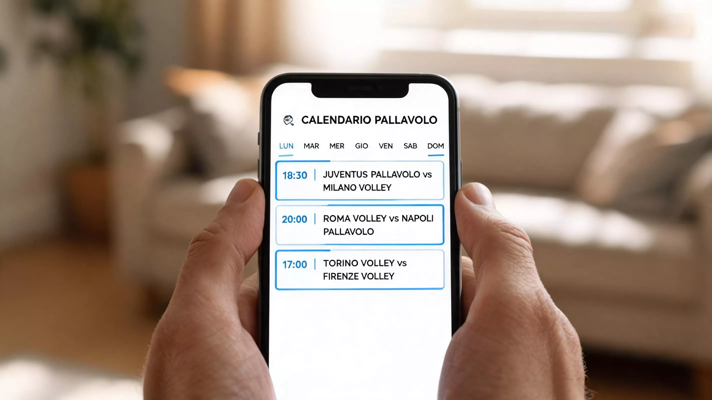 Tifosa di pallavolo che consulta il calendario delle partite sul proprio smartphone