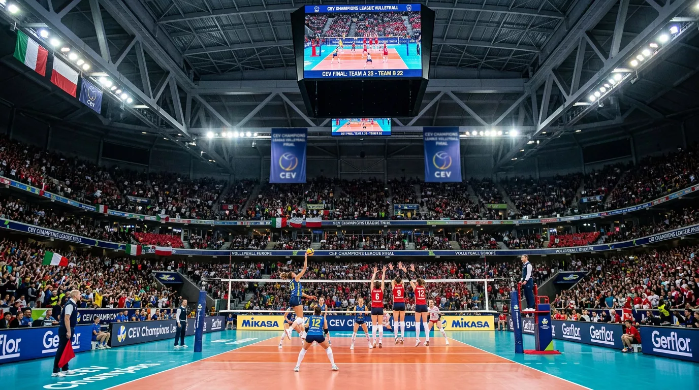 Partita di finale della Champions League di pallavolo maschile in un grande palazzetto