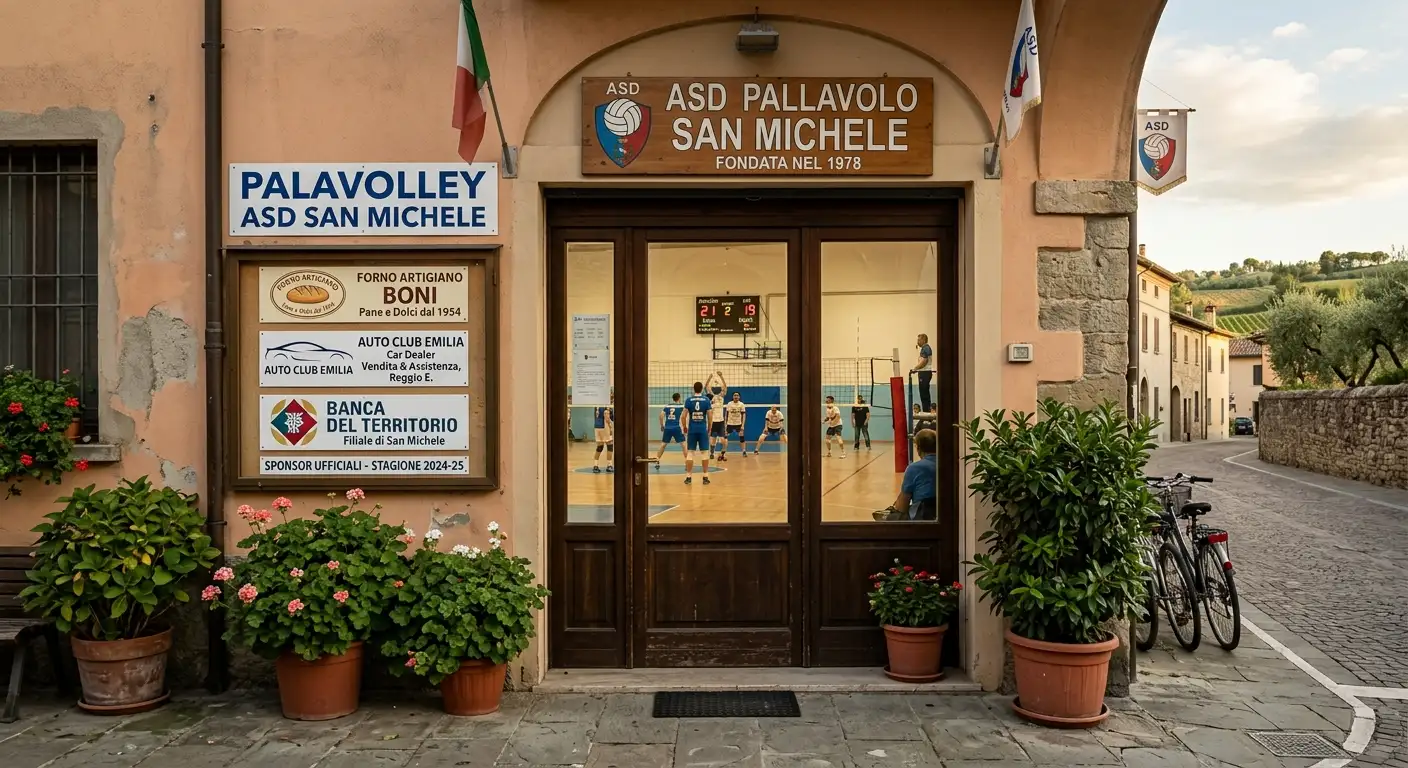 Piccolo club di pallavolo femminile con sponsor locali nella propria palestra