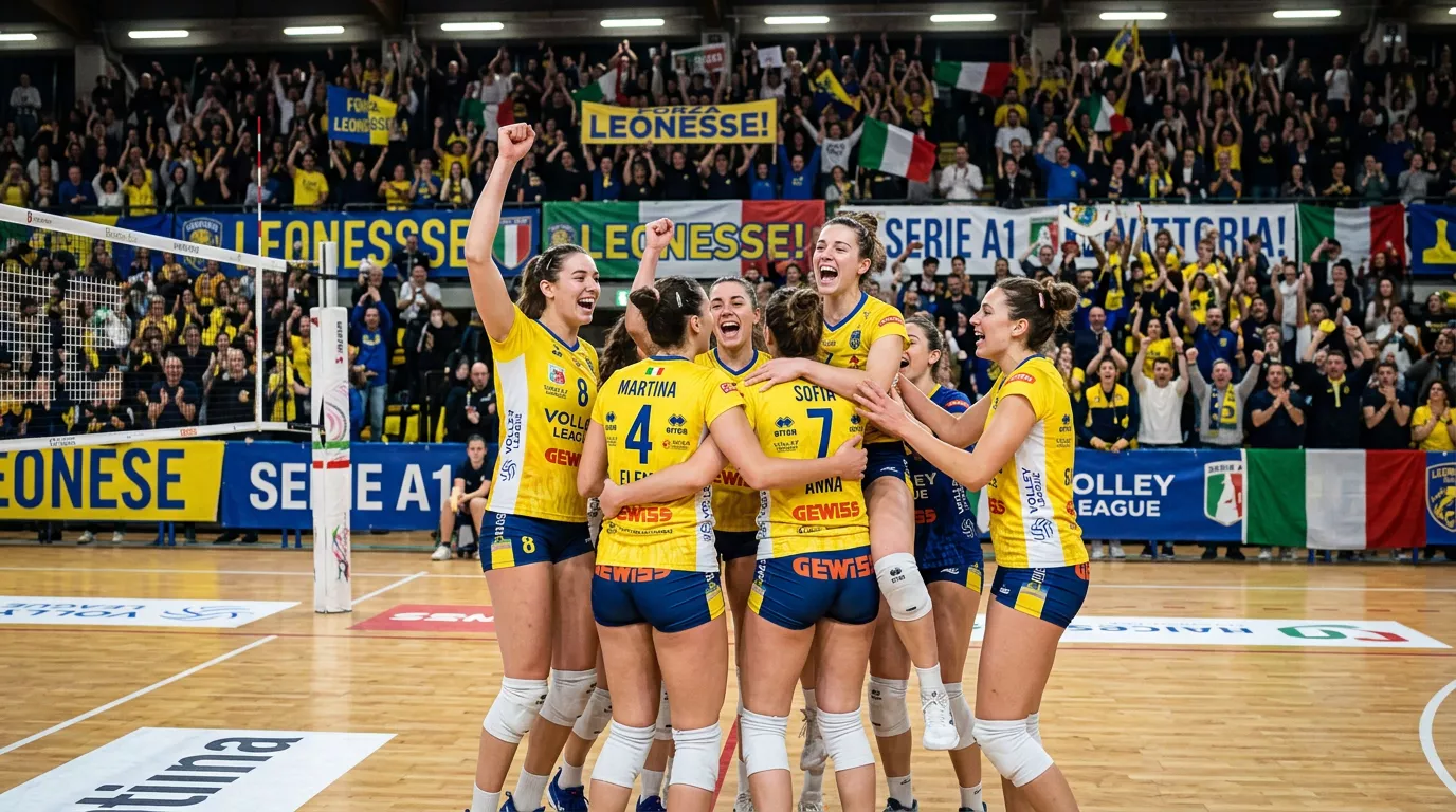 Squadra di Conegliano festeggia il primo posto in classifica nella Serie A1 femminile