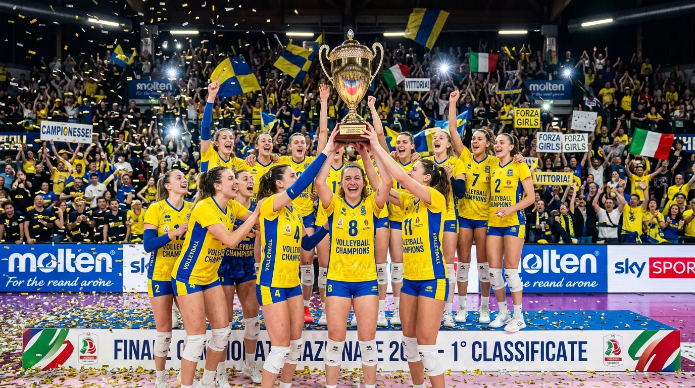 Conegliano celebra la vittoria dello scudetto 2026 nella pallavolo femminile Serie A1