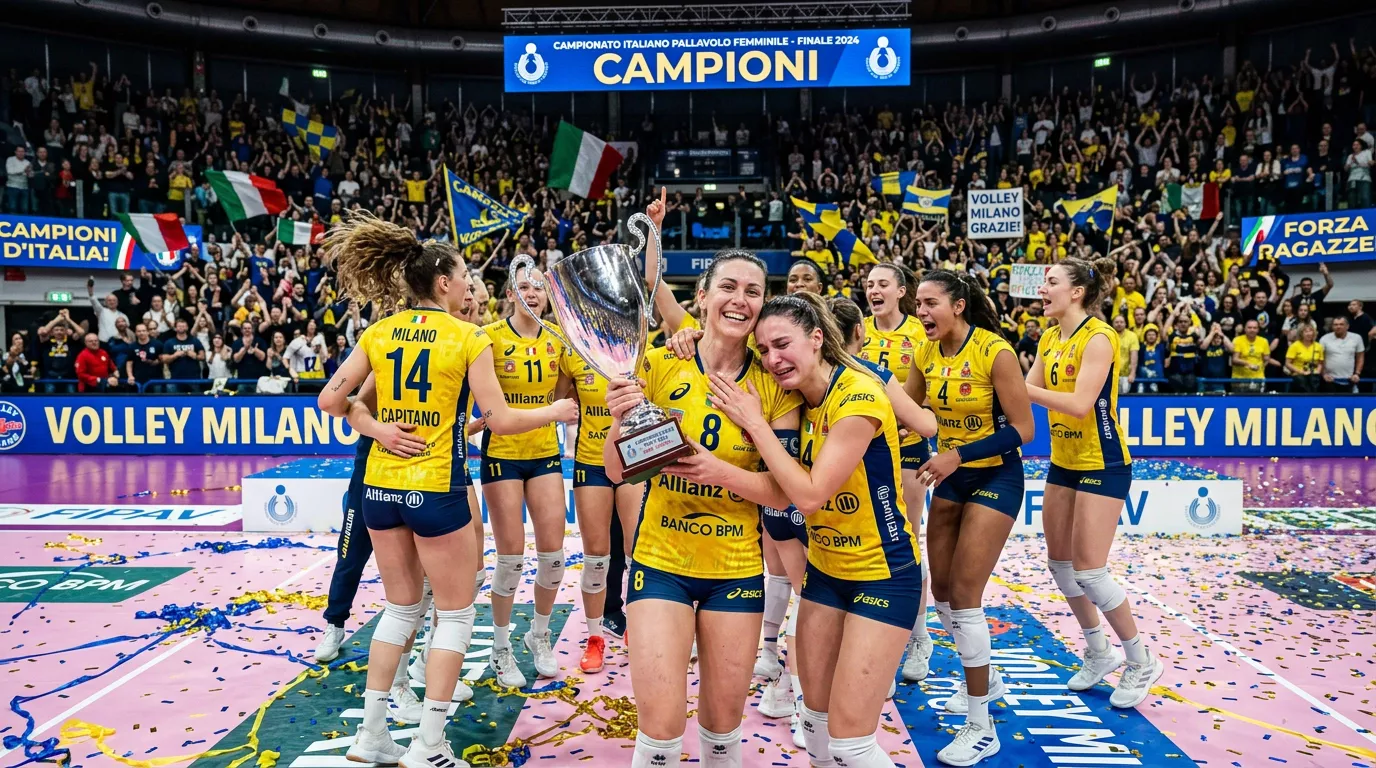 Squadra di Conegliano festeggia la vittoria dello scudetto di Serie A1