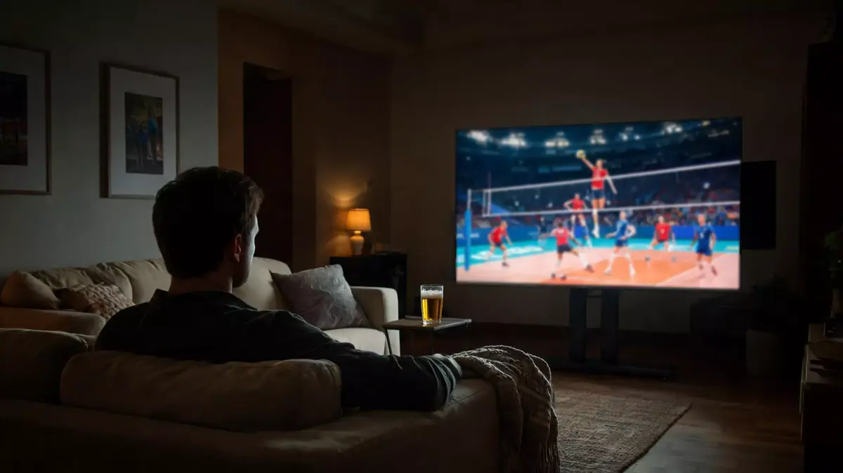 Schermo con streaming di una partita di pallavolo Serie A in diretta