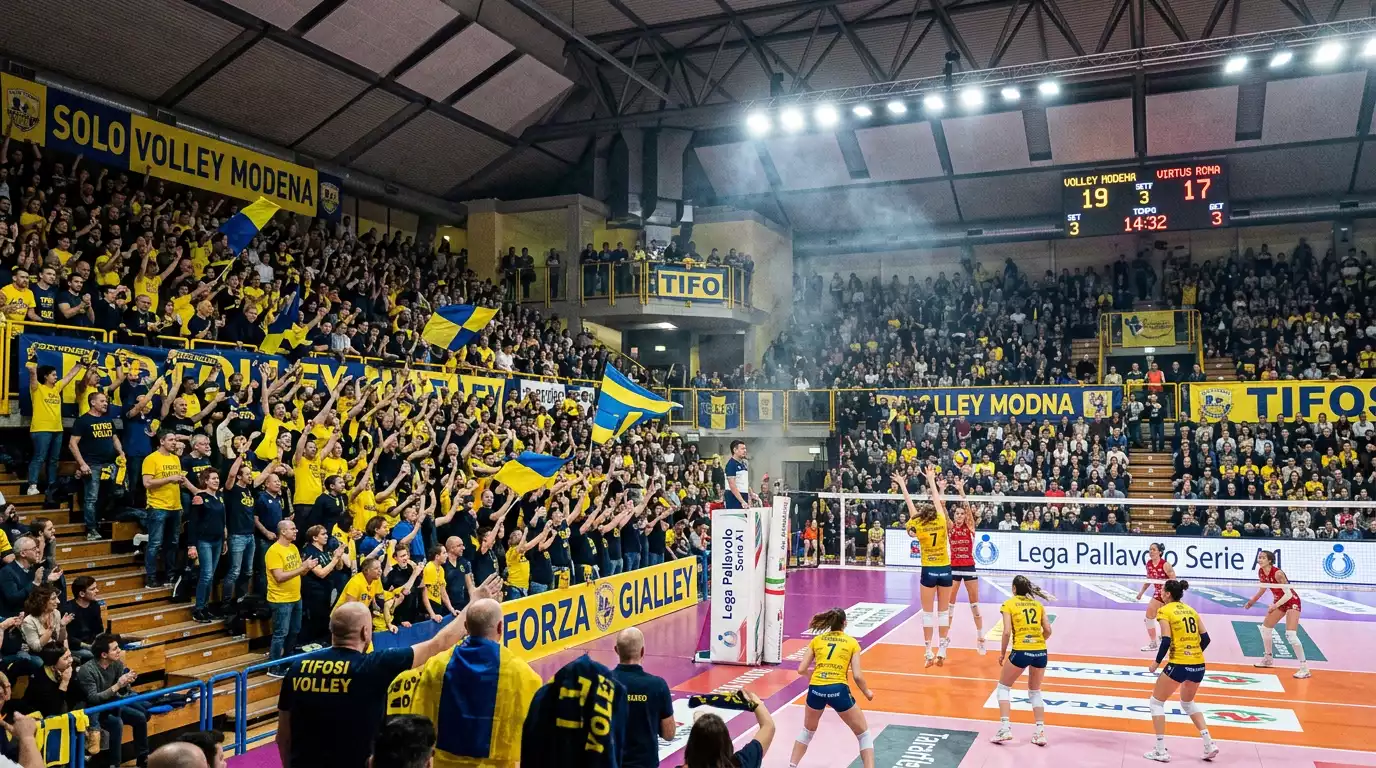 Tribune vuote di un palazzetto di pallavolo che evidenziano il problema capienza