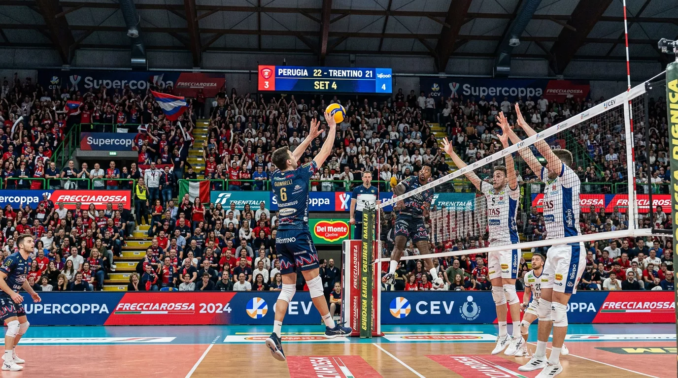 Partita di Supercoppa di pallavolo in gara secca in un grande palazzetto