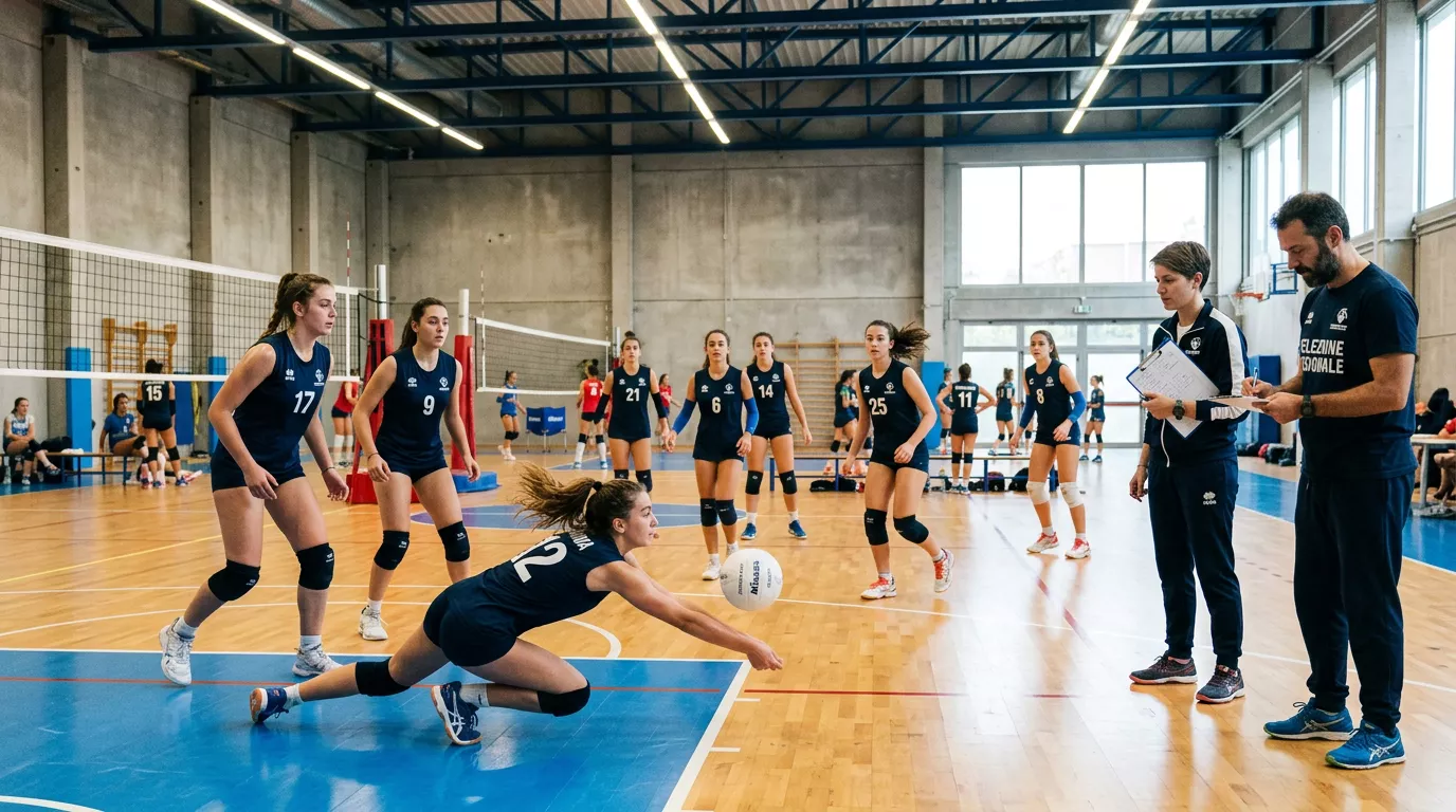 Giovani atlete di pallavolo durante una selezione regionale FIPAV