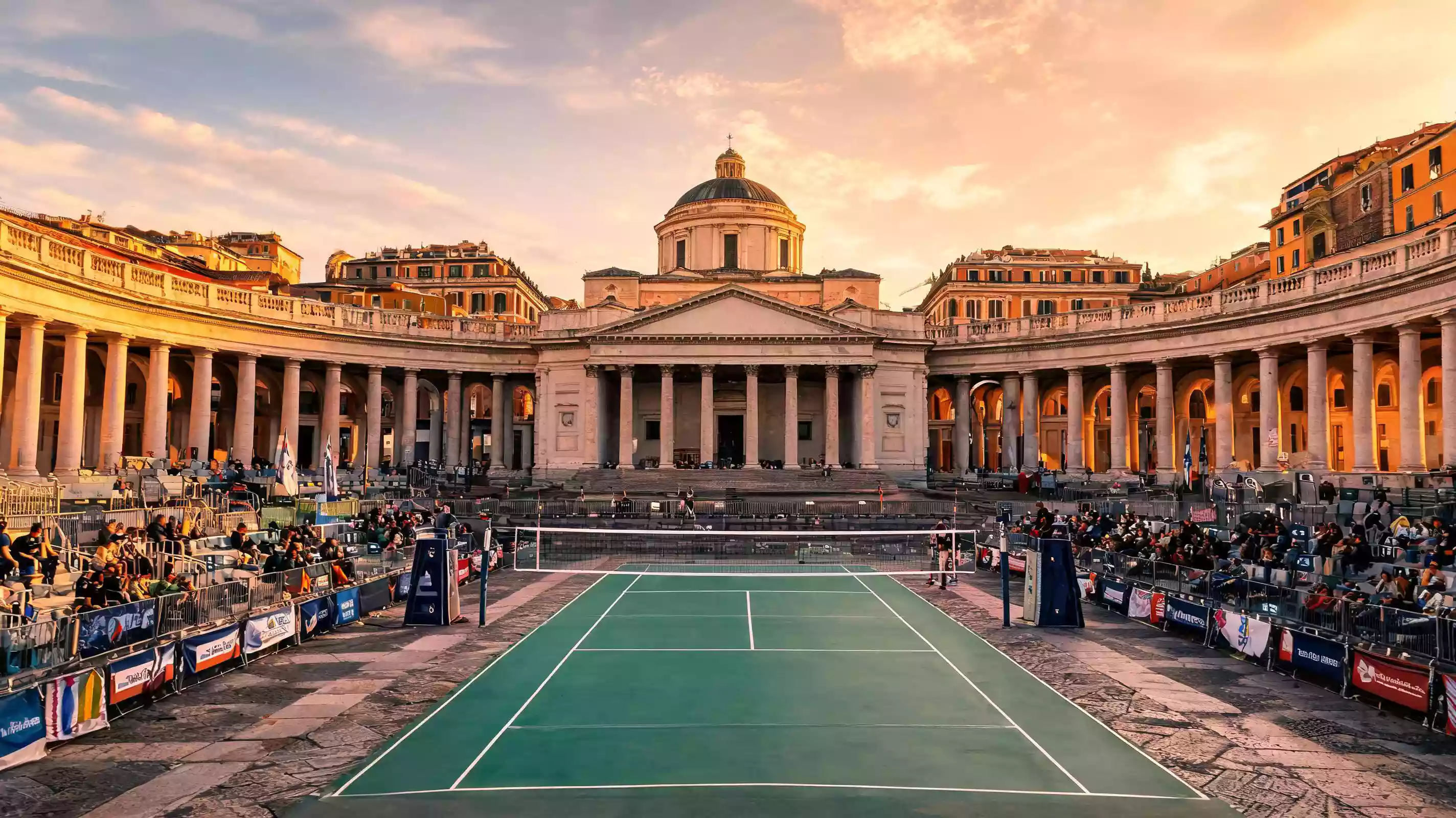 Piazza del Plebiscito a Napoli allestita per un evento sportivo di pallavolo