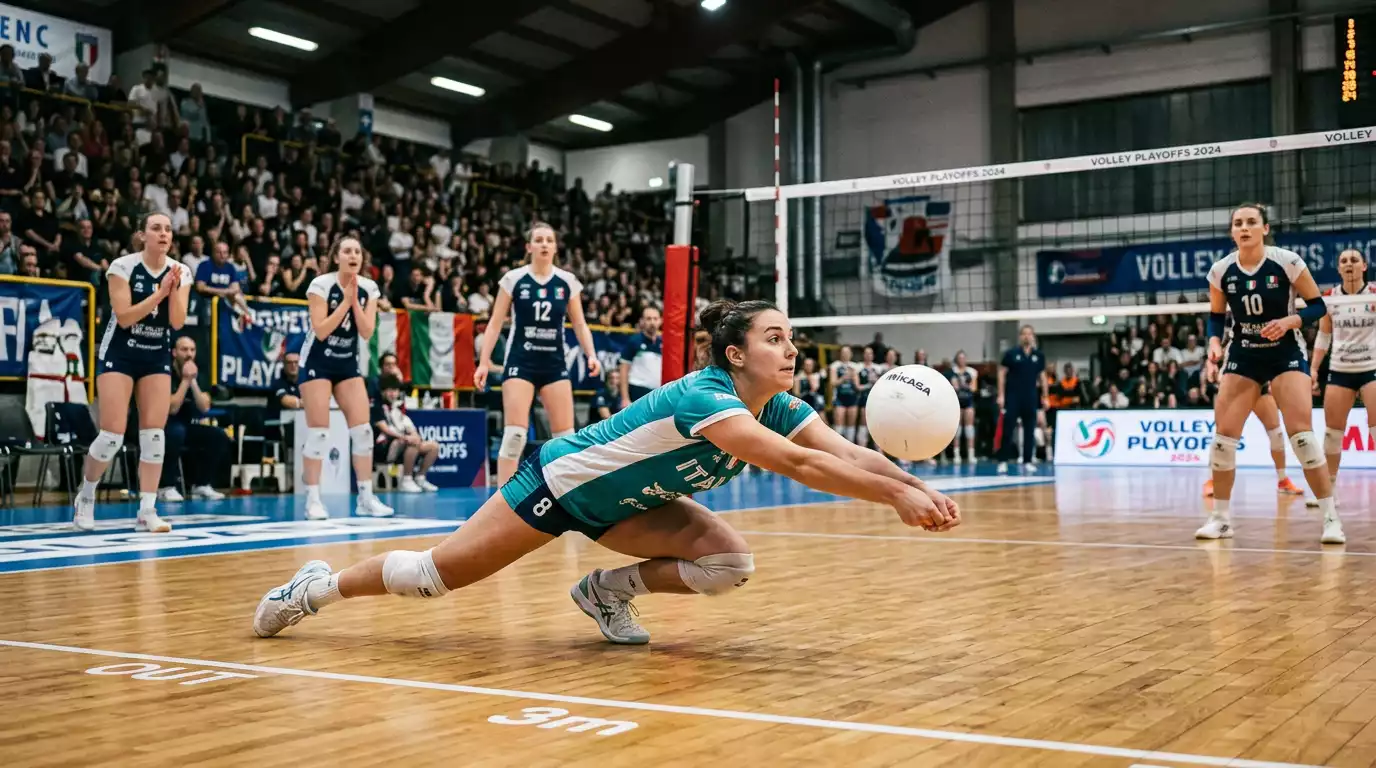 Azione di difesa del libero durante la finale playoff della Serie A1 femminile