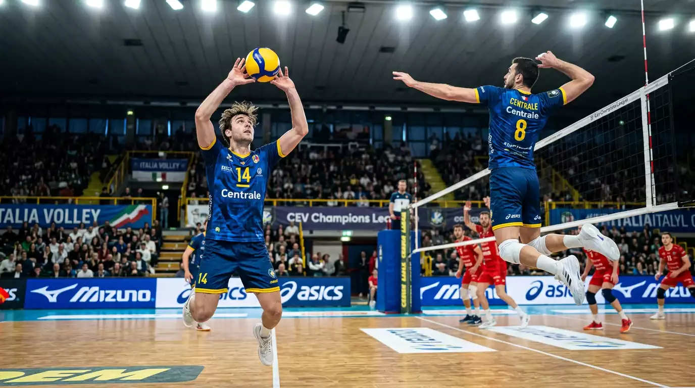 Palleggiatore in azione durante una distribuzione rapida in SuperLega