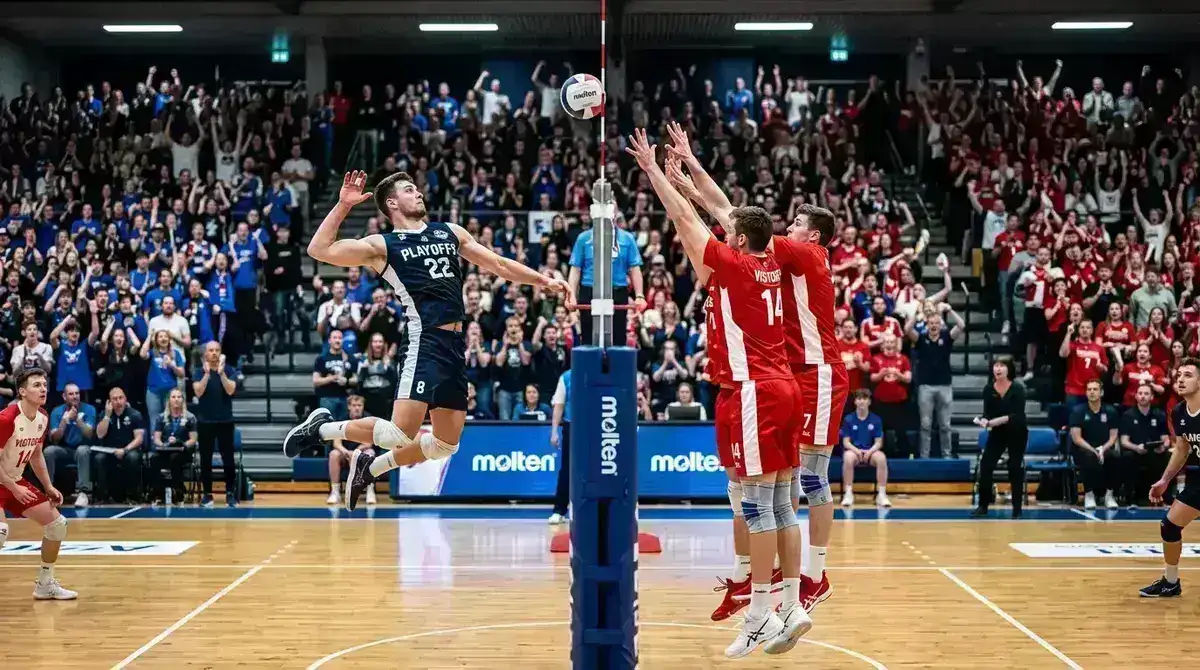 Esultanza dei giocatori dopo la vittoria nello scudetto di pallavolo italiana