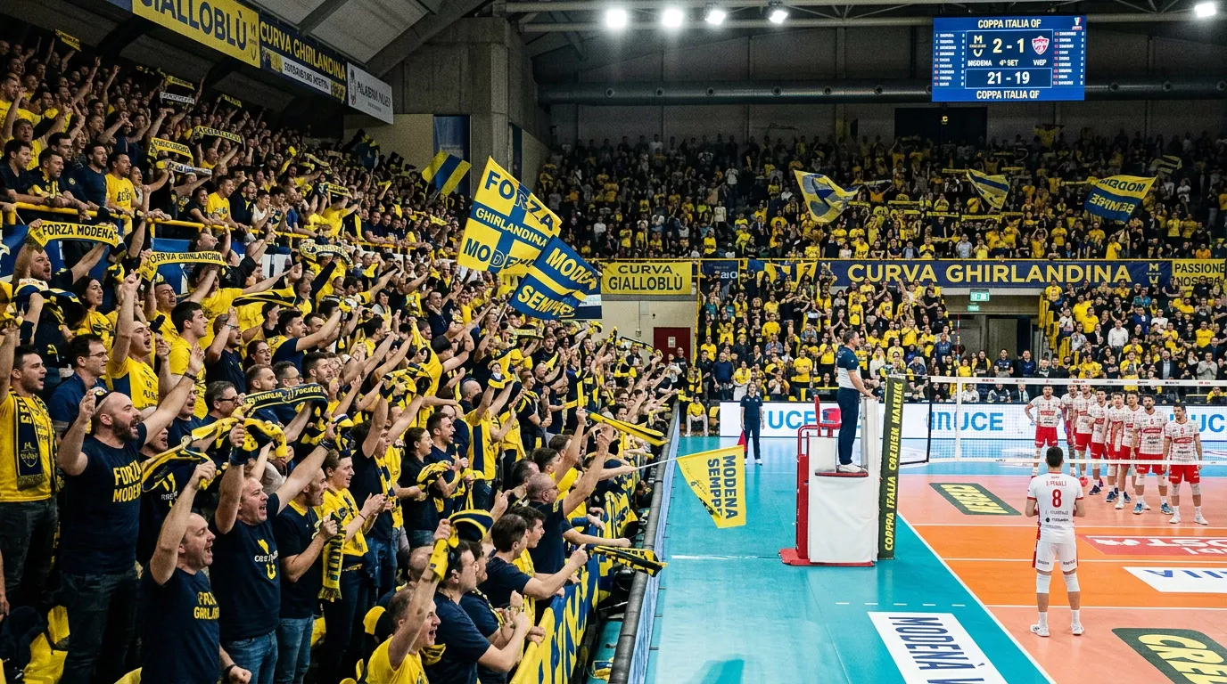 Partita dei quarti di finale della Coppa Italia di pallavolo con pubblico casalingo