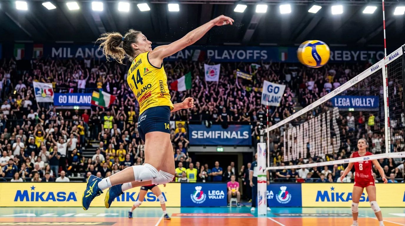 Schiacciatrice di livello mondiale durante un attacco nei playoff della Serie A1 femminile