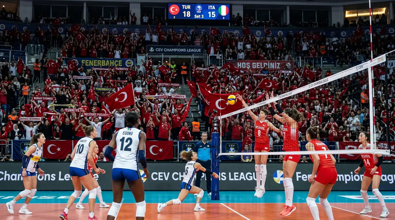 Partita di semifinale della Champions League femminile di pallavolo in un palazzetto turco