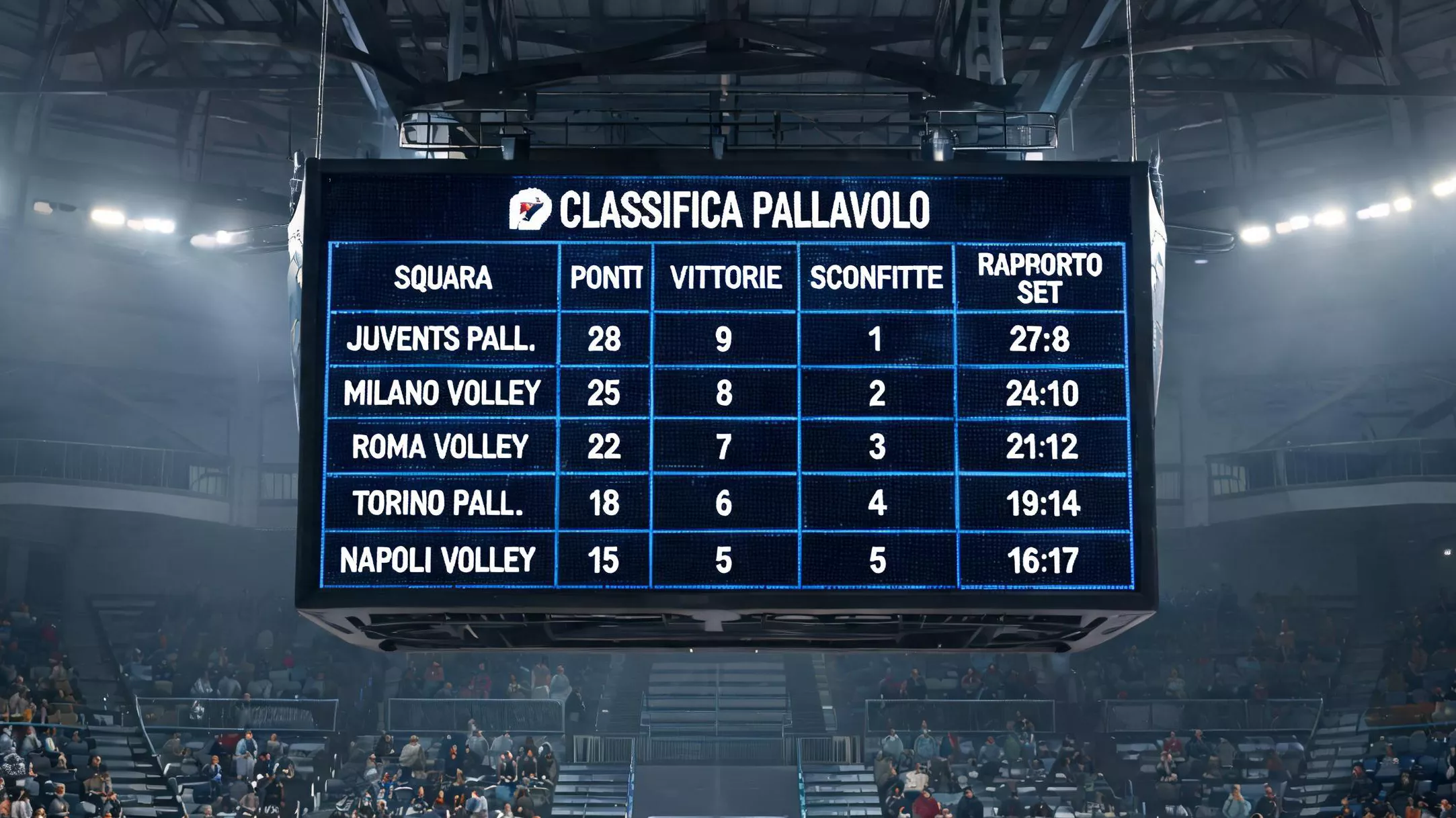 Classifica di pallavolo Serie A con il sistema di assegnazione punti per vittoria