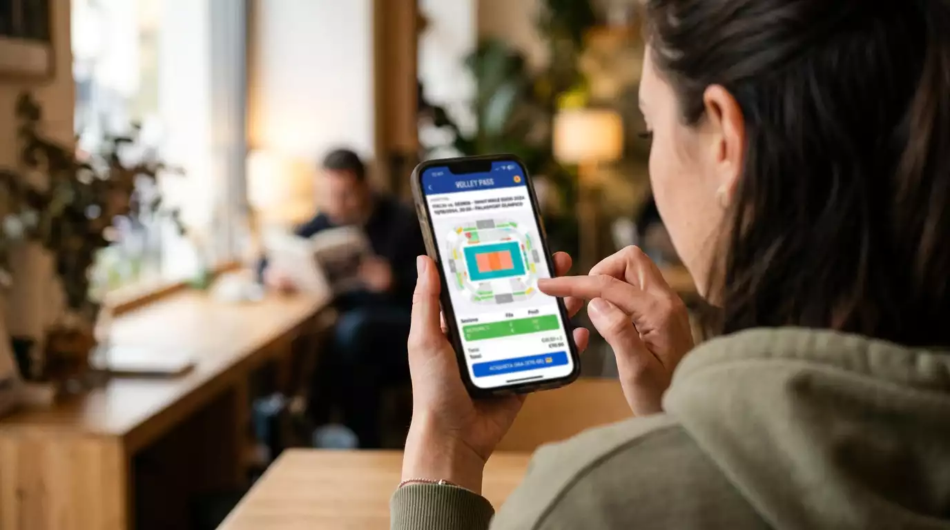 Acquisto di biglietti per una partita di pallavolo su smartphone