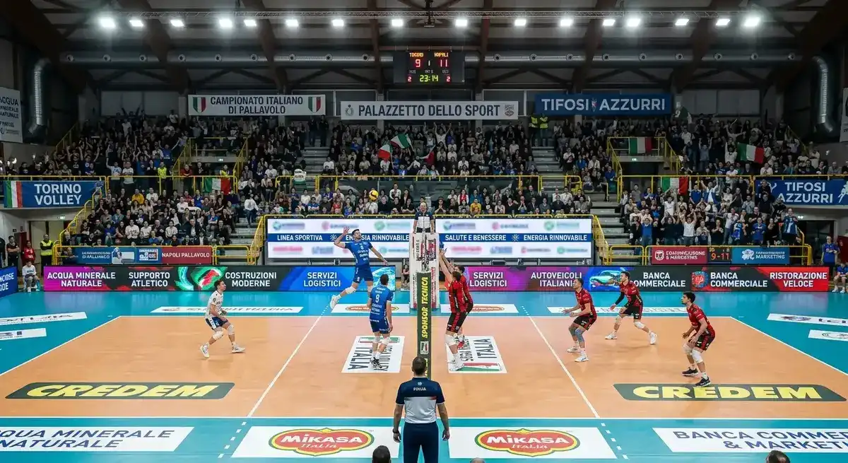 Sponsor e loghi sulle maglie delle squadre di pallavolo Serie A durante una partita
