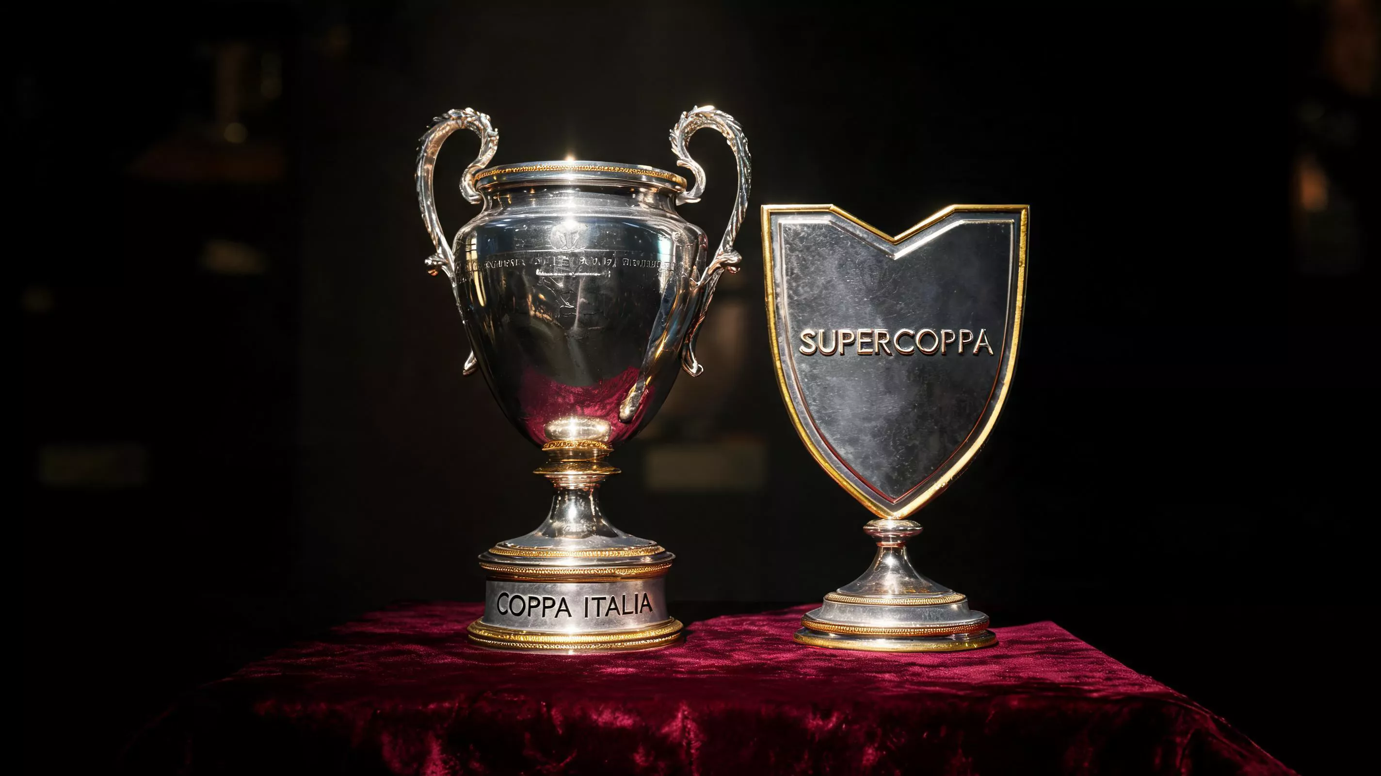 Due trofei di pallavolo italiana affiancati che rappresentano Coppa Italia e Supercoppa