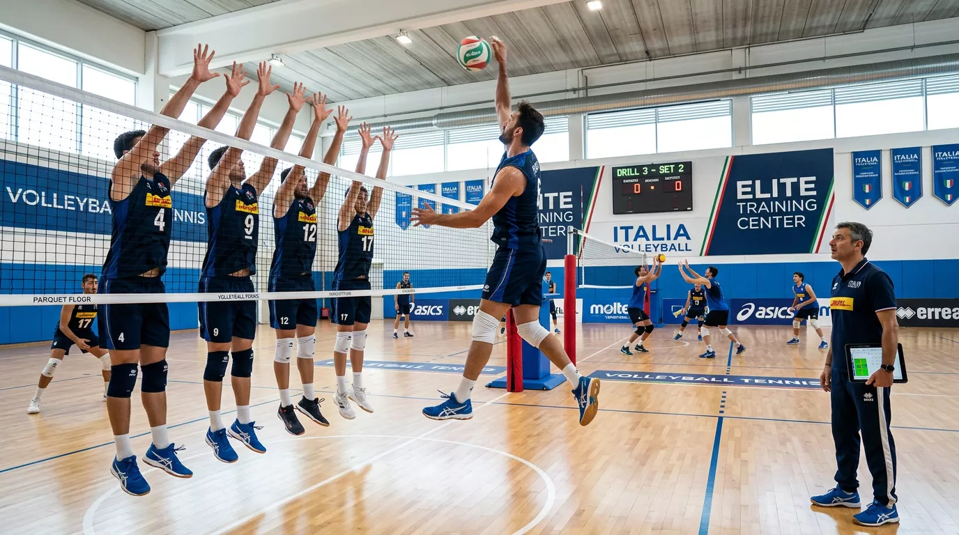 Allenamento intenso di una squadra di SuperLega che si prepara per la Champions League
