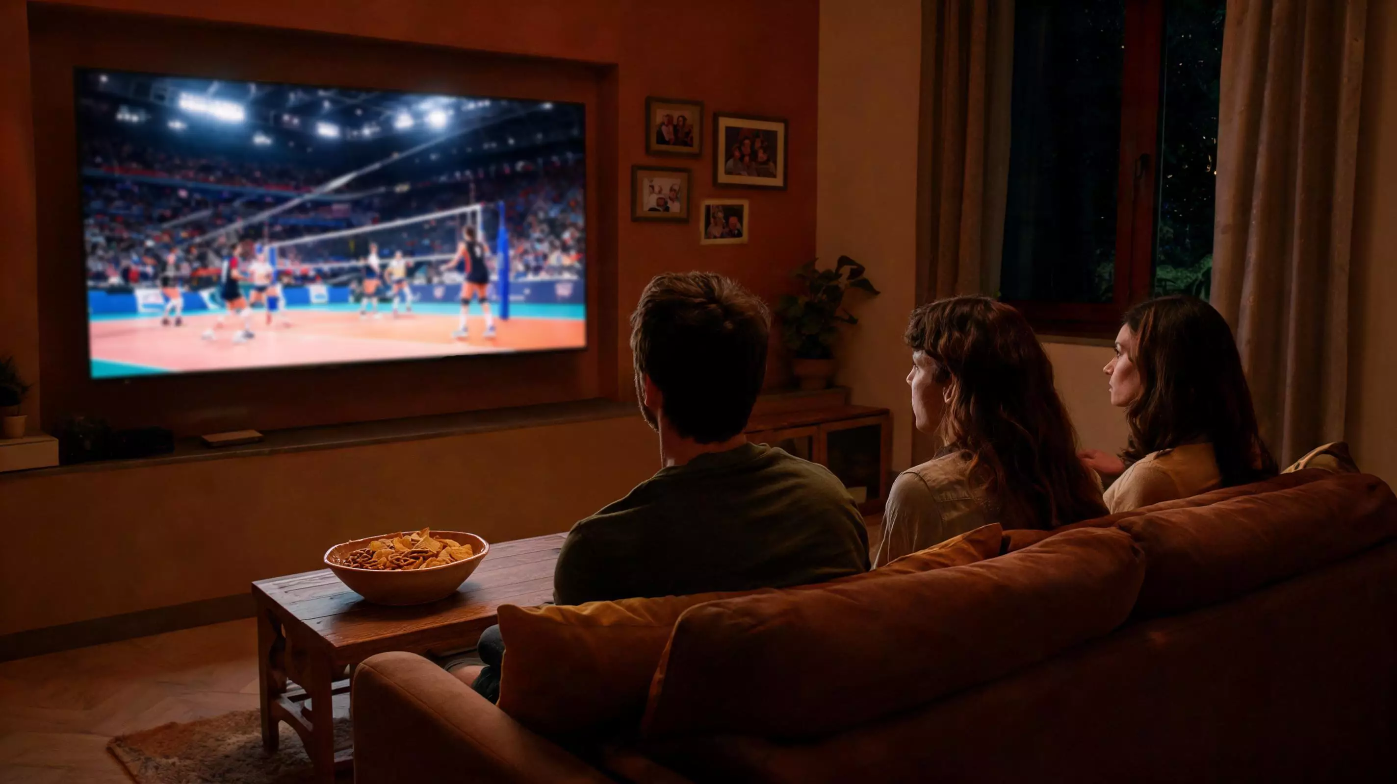 Partita di pallavolo trasmessa in televisione nel salotto di casa