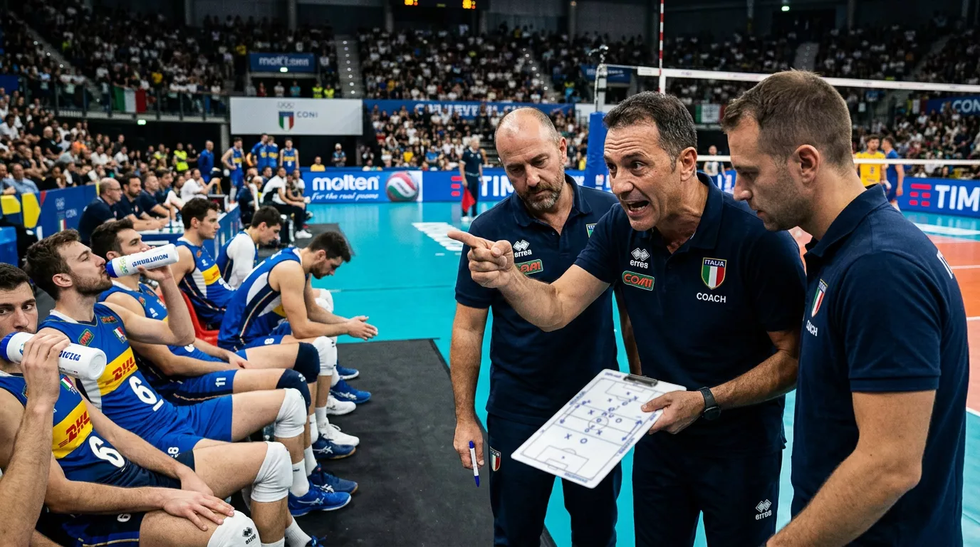 Allenatore di pallavolo in discussione tattica a bordo campo
