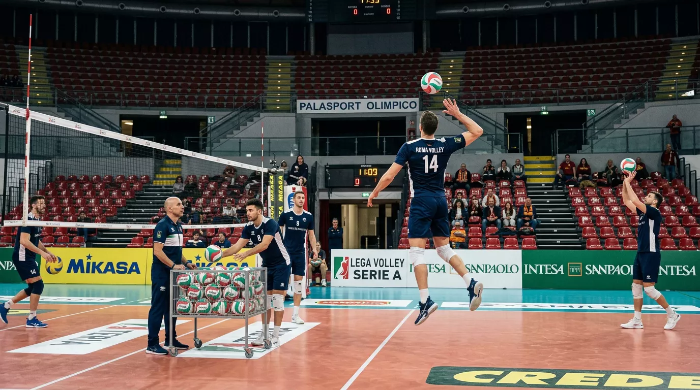 Giocatrici di pallavolo durante il riscaldamento prima della partita al palazzetto