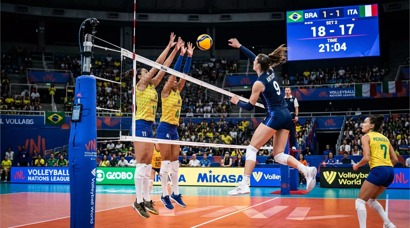 Partita di Volleyball Nations League con squadre nazionali in campo