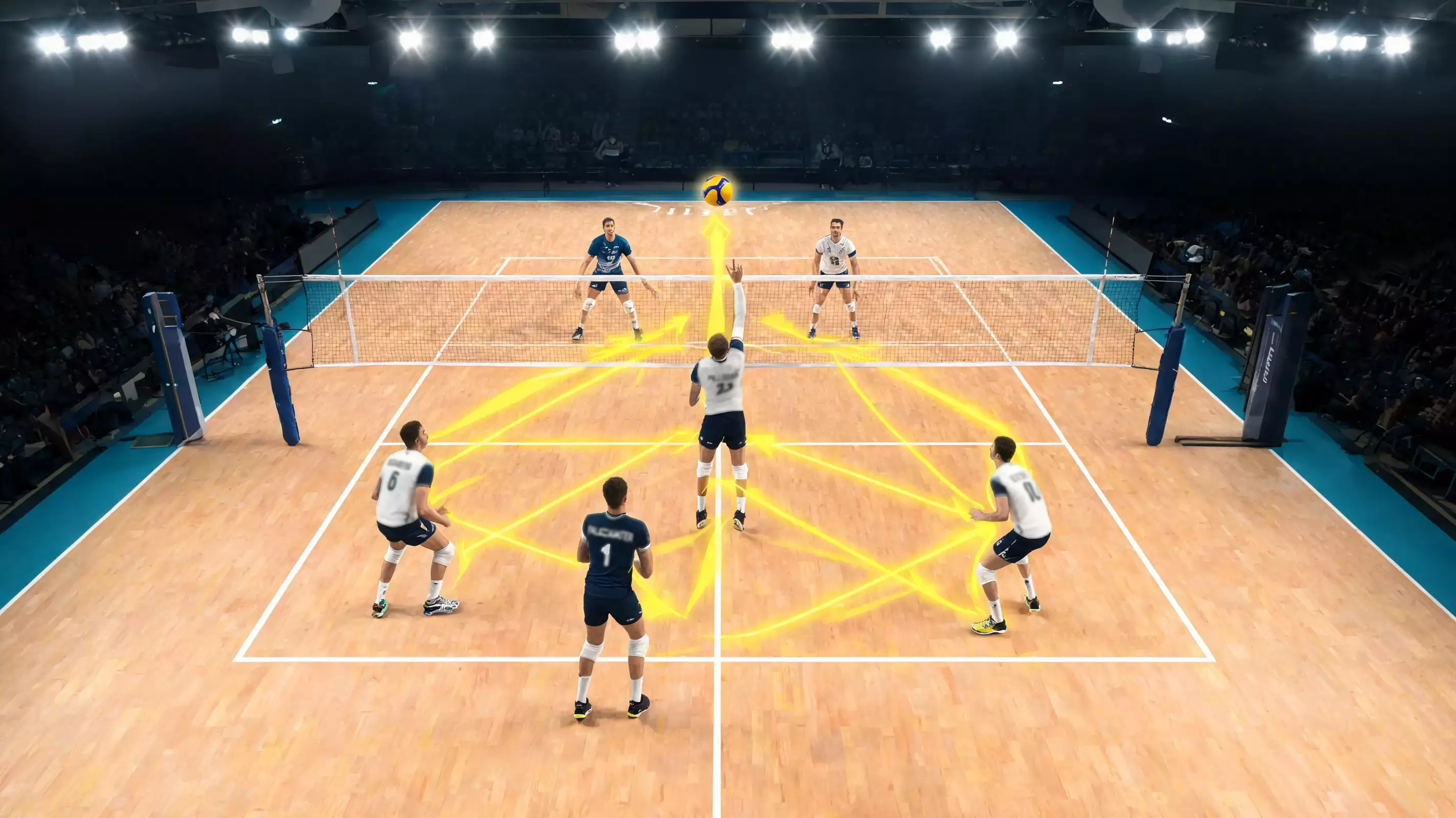 Distribuzione del gioco dal palleggiatore sulla rete di pallavolo
