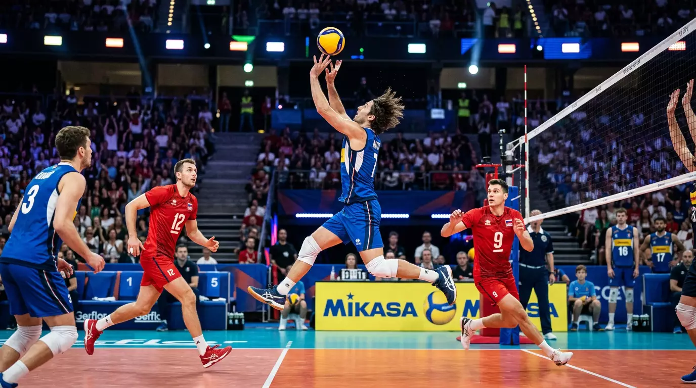 Decisione rapida del palleggiatore durante un'azione di gioco nel volley